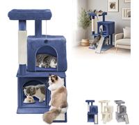 LZQ Arbre à chat 92 cm, Arbre à chat de taille moyenne avec troncs en sisal, plateformes en peluche, jouets & grotte, Arbre à chat stable pour grimper, jouer & se reposer, Bleu-gris