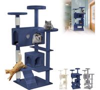 LZQ Arbre à chat pour chats, 130 cm Arbre à chat gris-bleu avec griffoirs en sisal, surfaces de repos en peluche & jouets suspendus, arbre à grimper stable avec grotte & échelle pour chats d'apparteme