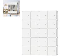 LZQ Armoire penderie, 20 Kubus en plastique Armoire penderie,Etagère emboîtable Armoire combinée, système d'étagères avec 2 crochets, blanc