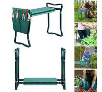 LZQ Banc de jardin pliable pour le jardinage, jusqu'à 150 kg avec sac à outils, coussin en mousse EVA et tube en acier Vert
