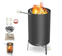 LZQ Brasero de piscine en acier inoxydable avec spirale chauffante, Ø 32/38 mm, raccords, bois de chauffage, chauffage de piscine, avec tapis ignifuge et sac de récupération, poêle d'extérieur pour