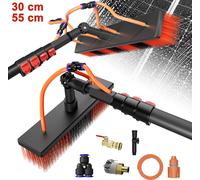 LZQ Brosse de lavage télescopique 4,6 m avec raccordement à l'eau - tige en aluminium pour installations solaires, fenêtres, jardins d'hiver & toits de terrasse - brosse de 55 cm & adaptateur inclus