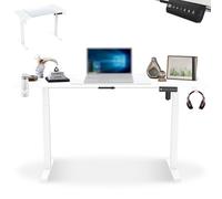 LZQ Bureau électrique, réglable en hauteur, 140 x 60 cm, assis-debout, avec fonction mémoire et port de charge de type C, réglable, avec gestion des câbles, blanc