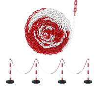 LZQ Chaîne de signalisation, bicolore, rouge et blanche, 25 m, en plastique, 6 mm d'épaisseur, chaîne de sécurité pour chantier, parking