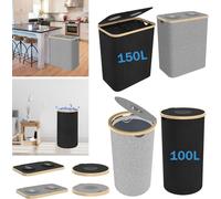LZQ Collecteur de bouteilles consignées avec couvercle - 100L, rond, rangement des bouteilles vides avec 1 sac intérieur pour la cuisine et l'entrepôt,Gris