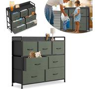 LZQ Commode à 7 tiroirs , armoire commode Sideboard armoire à tiroirs, pour chambre à coucher salon couloir, en métal cadre bois, gris