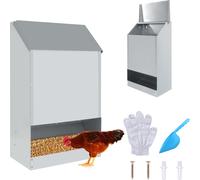 LZQ Distributeur automatique de nourriture pour poules avec couvercle Distributeur automatique de nourriture pour volailles en acier inoxydable Mangeoire pour poules 23 kg de nourriture Mangeoire auto