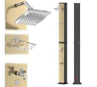 LZQ Douche solaire de jardin 40 l avec thermomètre intégré et douche pour les pieds, douche de piscine 60 °C, eau chaude sans électricité, douche extérieure avec pommeau de douche à effet pluie