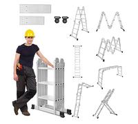 LZQ Échelle pliable multifonction 6 en 1 en aluminium 4 x 3 échelons Hauteur 340 cm Escabeau Échelle simple Échelle transformable