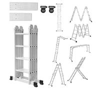 LZQ Échelle pliable multifonction 6 en 1 en aluminium 4 x 4 échelons Hauteur 470 cm Escabeau Échelle simple Échelle transformable