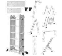 LZQ Échelle polyvalente, pliable, multifonctionnelle, 6 en 1, en aluminium, 4 x 5 échelons, hauteur : 550 cm, escabeau, échelle à crinoline / plate-forme de travail, transformable
