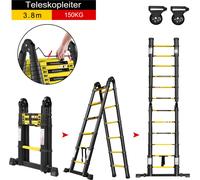 LZQ Echelle télescopique 3,8m Echelle télescopique aluminium antidérapante Echelle pliante Echelle coulissante Echelle à barreaux Design télescopique Echelle multi-usages Capacité de charge max 150 kg