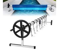 LZQ Enrouleur Bache Piscine Mobile en Aluminium système d'enroulement en Acier Inoxydable avec 8 Bandes de Fixation pour bâche Solaire et bâche de Piscine réglable de 3 à 5,70 m