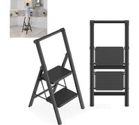 LZQ Escabeau 2 marches, Marches pliantes avec main courante Pliable, Escabeau pliant avec large pédale antidérapante, Escabeau de ménage Multifonctions Tabouret marchepied Facile à ranger Capacité de