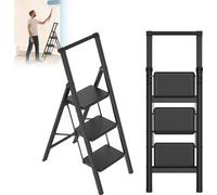LZQ Escabeau 3 marches, Marches pliantes avec main courante Pliable, Escabeau pliant avec large pédale antidérapante, Escabeau de ménage Multifonctions Tabouret marchepied Facile à ranger Capable de s