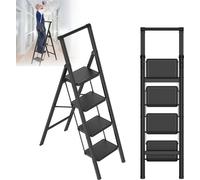 LZQ Escabeau 4 marches, Marches pliantes avec main courante Pliable, Escabeau pliant avec large pédale antidérapante, Escabeau de ménage Multifonctions Tabouret marchepied Facile à ranger Capable de s