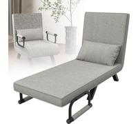 LZQ Fauteuil-lit 3 en 1 avec dossier réglable, cadre métallique, housse en lin - Couleur : gris clair