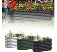 LZQ Lit surélevé métal ovale 240x60x60 cm noir - Lit de jardin en acier, résistant aux UV & durable