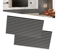 LZQ Lot de 2 panneaux acoustiques en bois véritable - Placage mural - 120 x 60 cm - Panneaux muraux à lamelles - Isolation acoustique - Décoration murale pour salon, couloir, bureau - Anthracite