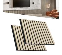 LZQ Lot de 2 panneaux acoustiques en bois véritable - Placage mural - 60 x 60 cm - Panneaux muraux à lamelles - Isolation acoustique - Décoration murale pour salon, couloir, bureau - Couleur bois