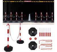 LZQ Lot de 2 poteaux d'arrêt avec 2 chaînes de blocage en plastique, porte-chaîne avec chaîne en plastique pour contrôle de la circulation et avertissement, rouge et blanc, 82 x 28 x 28 cm