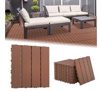 LZQ Lot de 33 dalles de balcon, aspect bois, 30 x 30 cm, pour balcon, jardin, en plastique polyéthylène, surface antidérapante, plaques résistantes aux intempéries avec fonction de drainage, marron