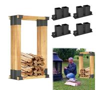 LZQ Lot de 4 aides à empiler pour bois de chauffage, support d'empilage en bois stable pour bois de cheminée, en acier galvanisé à chaud, pour l'intérieur et l'extérieur