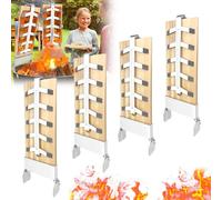 LZQ Lot de 4 planches à saumon flambé avec support en acier inoxydable - 5 niveaux réglables - Saumon flammé - Pour griller le brasero - Planche en bois de cèdre
