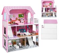 LZQ Maison de poupées en bois Villa de poupées avec meubles et accessoires Maison de poupées Dollhouse 3 étages 60 x 24 x 70 cm, modèle A