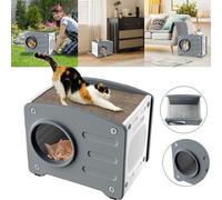 LZQ Maison pour chats Indoor Outdoor, PP Cave pour chats avec planche à gratter, Lit pour chats Tonneau pour chats, Lit pour chats Cave, Maison pour chats pour l'extérieur, capacité de charge 90KG, 55