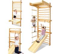 LZQ Mur de gymnastique - Espalier pour adultes et enfants - Multifonction - En bois - Équipement de sport à partir de 2 ans - Intérieur