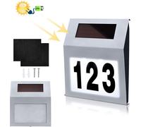 LZQ Numéro de maison solaire LED Lampe murale solaire d'extérieur Numéro de maison 2 LED Panneau solaire avec interrupteur crépusculaire et silicium amorphe Argent