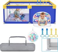 LZQ Parc bébé 180x150cm, Barrière de sécurité bébé avec filet respirant et porte zippée, Aire de jeux sécurité enfant, Antidérapant Bébé Playpen, Bleu avec motifs d'animaux