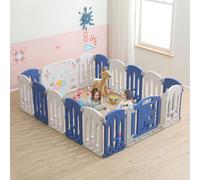 LZQ Parc bébé Barrière de sécurité Grille de protection pour enfants en plastique, avec porte Tableau à jouets 16 éléments