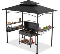 LZQ Pavillon de barbecue avec double toit, étagères latérales, panier métallique, crochet et ouvre-bouteille, abris pour barbecue résistant aux intempéries, 244 x 153 x 250 cm,Noir