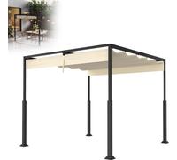 LZQ Pergola autoportante avec toit coulissant, 3×3 m, Acier revêtu par poudre, résistant aux UV et à l'eau, Pavillon de jardin résistant aux intempéries avec protection solaire flexible, Beige