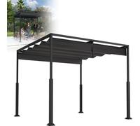 LZQ Pergola autoportante avec toit coulissant, 3×3 m, acier revêtu par poudre, résistante aux UV et à l'eau, pavillon de jardin résistant aux intempéries avec protection solaire flexible, noir