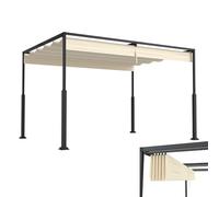 LZQ Pergola Gazebo 3 x 4 m avec cadre robuste en acier et toit ouvrant réglable, toit en polyester revêtu de PA, protection solaire résistante aux intempéries pour jardin et terrasse (beige)