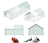 LZQ Poulailler d'extérieur 3 x 8 x 2 m - Cadre en acier galvanisé avec toit et serrure de porte - Couverture en polyéthylène - Poulailler pour lapins, oiseaux, petits animaux