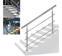 LZQ Rampe d'escalier en acier inoxydable pour l'intérieur et l'extérieur - Rampe extérieure avec 3 barres transversales - Pour escaliers, balcon, jardin (80 cm, avec 3 tiges transversales)
