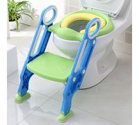 LZQ Réducteur de toilettes Siège de toilettes pour enfants avec escalier Siège d'apprentissage de la propreté, pliable et réglable en hauteur, bleu+vert