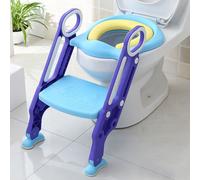 LZQ Réducteur de toilettes Siège de toilettes pour enfants avec escalier Siège d'apprentissage de la propreté, pliable et réglable en hauteur, bleu+violet