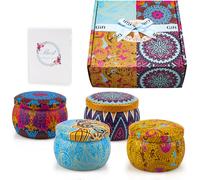 LZQ Set de 4 bougies parfumées, Set cadeau 120g Bougies parfumées Set cadeau, bougies en cire de soja pour l'aromathérapie Anniversaire Déco Lavande (boîte métal-A)