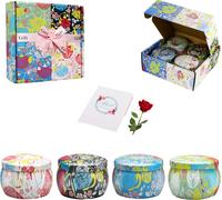 LZQ Set de 4 bougies parfumées, Set cadeau de 120g Bougies parfumées GeschenkSet, bougies en cire de soja pour l'aromathérapie Anniversaire Déco Lavande (boîte en métal-B)