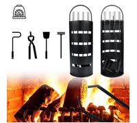 LZQ Set de 5 couverts de cheminée en acier inoxydable moderne - Avec support en acier inoxydable avec pare-brise, balai, pince