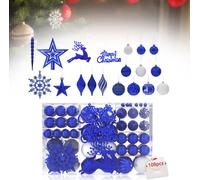 LZQ Set de boules de Noël, 108 pièces de décorations d'arbre de Noël en plastique, boules de Noël en plastique, pour l'intérieur, mariage, fête, chambre et décoration de table, bleu roi