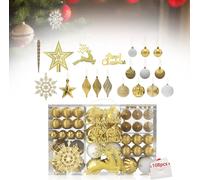 LZQ Set de boules de Noël, 108 pièces de décorations d'arbre de Noël en plastique, boules de Noël en plastique, pour l'intérieur, mariage, fête, chambre et décoration de table, or