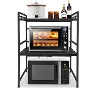 LZQ Support pour micro-ondes 2 étages Étagère de cuisine Étagère sur pied Étagère de boulangerie avec crochets, Étagère de ménage Support de rangement Largeur réglable