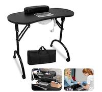 LZQ Table à ongles avec aspiration, table de manucure pliable avec aspirateur à ongles, roulettes et coussin de poignet, table de manucure mobile pour aspirateur de poussière, 90 x 37 x 77 cm, noir