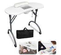 LZQ Table à ongles avec aspiration, table de manucure pliable avec aspirateur à ongles, roulettes et coussin de poignet, table de manucure mobile pour aspirateur de poussière, 90 x 37 x 77 cm, blanc